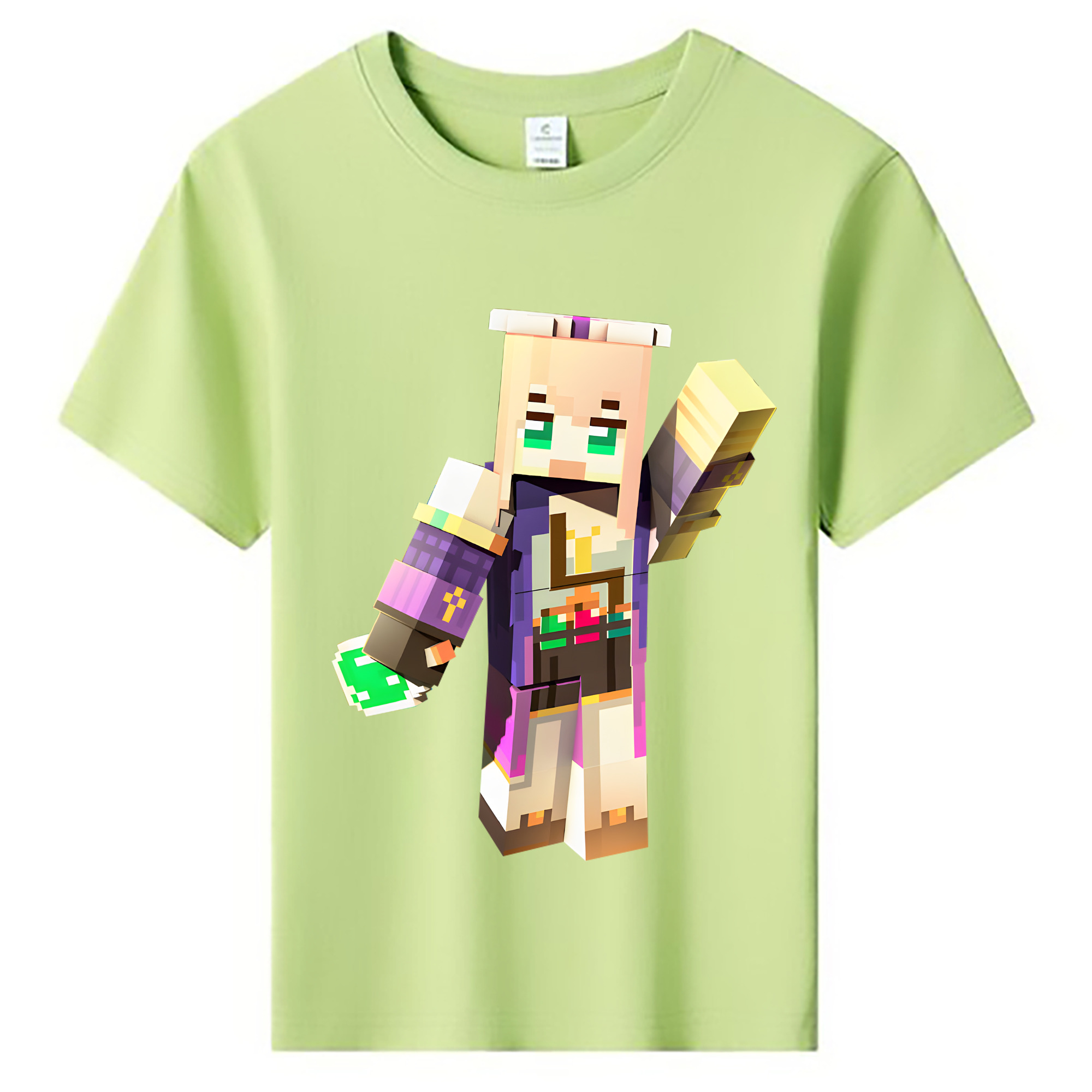 （画像用） マインクラフト ブロックの世界 Minecraft MC Block world 綿100％キッズTシャツ（フロントプリント）